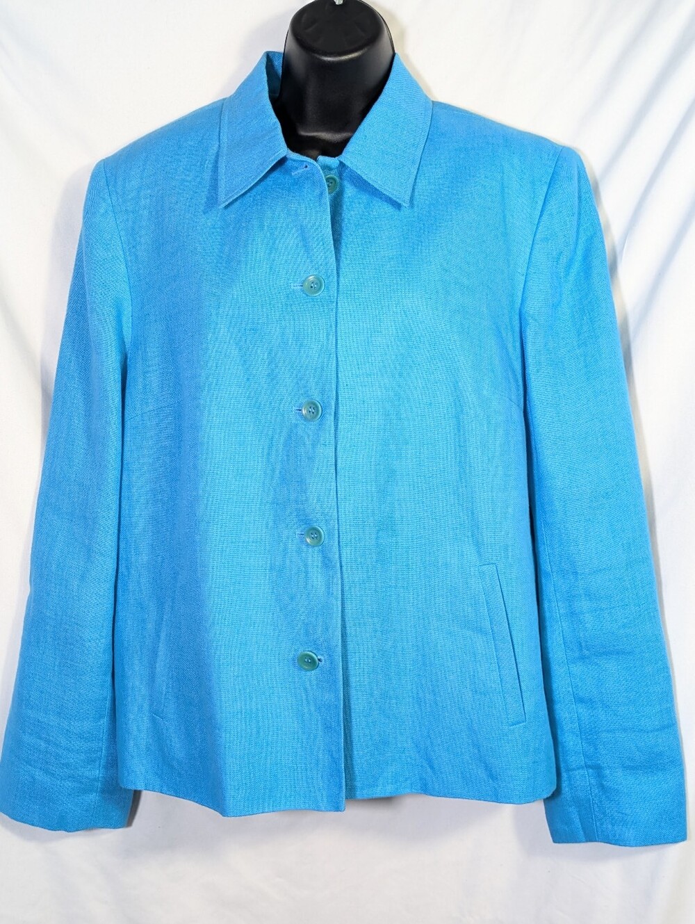 Vintage Talbots Women's Irish Linen Blazer Jacket Aqua Blue Office Casual Sz16